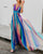 Lady Maxi Beach Dress Summer Rainbow Color Voile Backless Suspender Dress V-Neck Bohemian Dresses Women Sexy Big Hem Dress