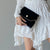 Retro Elegant Women's Luxury Handbag with Pearl Chain Black Suede Small Shoulder Messenger Bag Wedding Party Purse