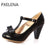 Womens Shoes Bowtie T-Strap Block High Heels Ankle Strap