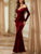 Women Velvet Elegant Party Long Dress Long Sleeve Sexy Off-shoulder Backless Pleated Bodycon Cocktail Dress