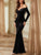 Women Velvet Elegant Party Long Dress Long Sleeve Sexy Off-shoulder Backless Pleated Bodycon Cocktail Dress