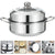 1 Set 28cm Stainless Steel Two Layer Thick Steamer Pot Soup Steam Pot Universal Cooking Pots For Induction Cooker Gas Stove