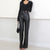 Long Black Soft Pu Leather Pants Women with Zipper High Waist Casual Elegant