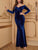 Women Velvet Elegant Party Long Dress Long Sleeve Sexy Off-shoulder Backless Pleated Bodycon Cocktail Dress